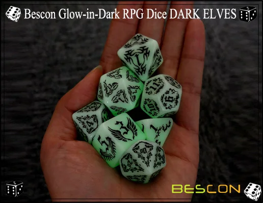 Набор светящихся игральных костей BESCON DARK ELVES(7 шт.), негабаритные Светящиеся в темноте резные ролевые игры Набор костей для ролевых игр