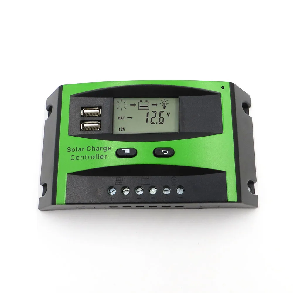 

60A 50A 40A 30A 20A 10A 12V 24V PWM Solar cell panel battery Charge Controller Regulator LCD Display USB 5V Mobile Phone Charger
