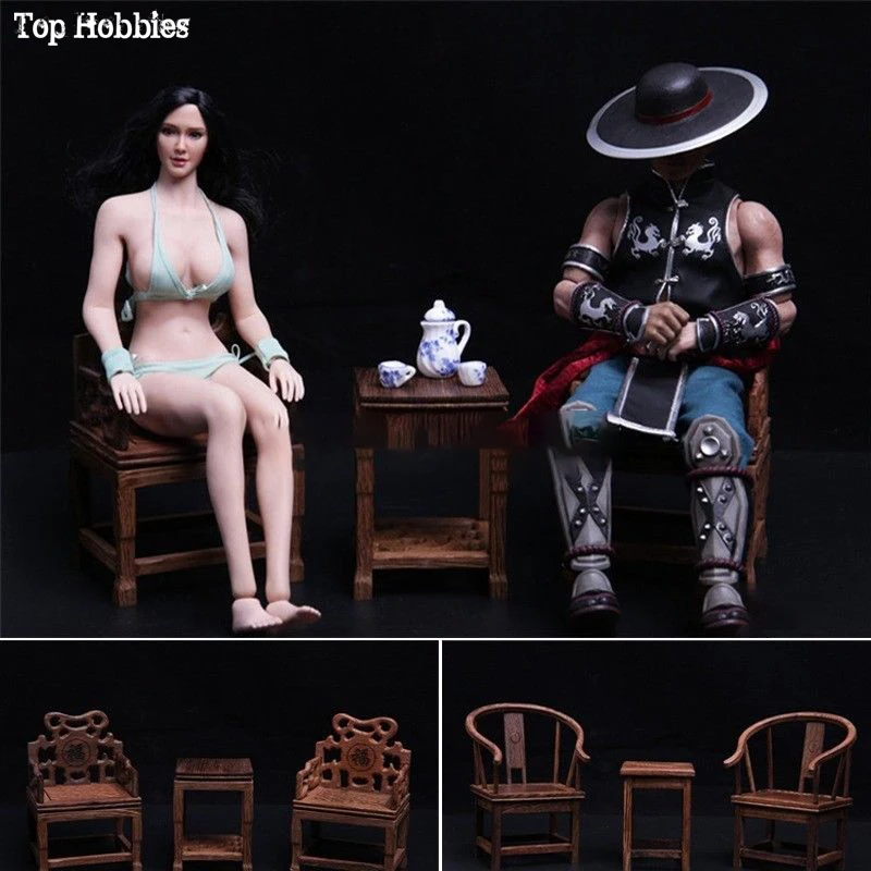 

1/6 Scale Scene props Wooden Tables and Chairs Set Furniture Model Accessories Chinese Style For 12" Hot FIGURE Toys