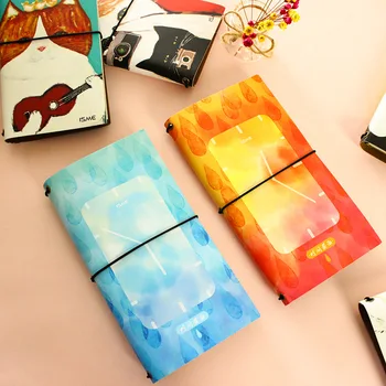 

Japan stationery PU Leather Cover Planner Notebook Colorful Cat Journal Diary Traveler Book Composition Binding Note Notepad