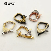 

JF225 WKT Simple Clasp Exquisite CZ Micro Pave Clasp Square Shape With Double Loops Clasps For Jewelry Design Findings