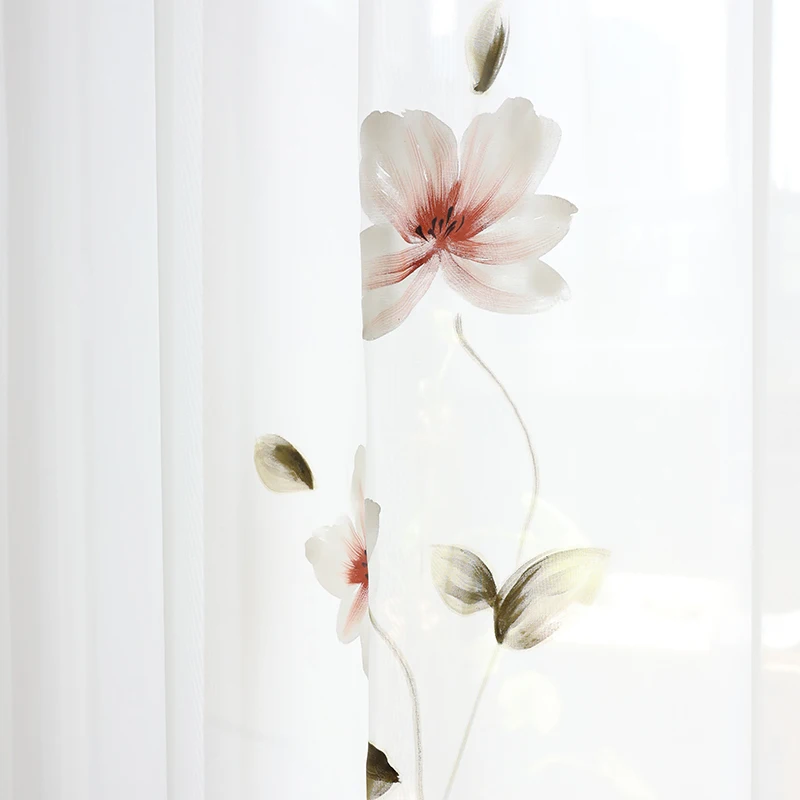 Comprar Cortinas de tul de loto pintadas a mano para sala de estar suave pintura francesa tul de estilo para dormitorio y cocina personalizado