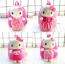 1PC 25cm overalls plaid skirt hello kitty plush doll backpacks kindergarten infant shoulder bag Satchel girl