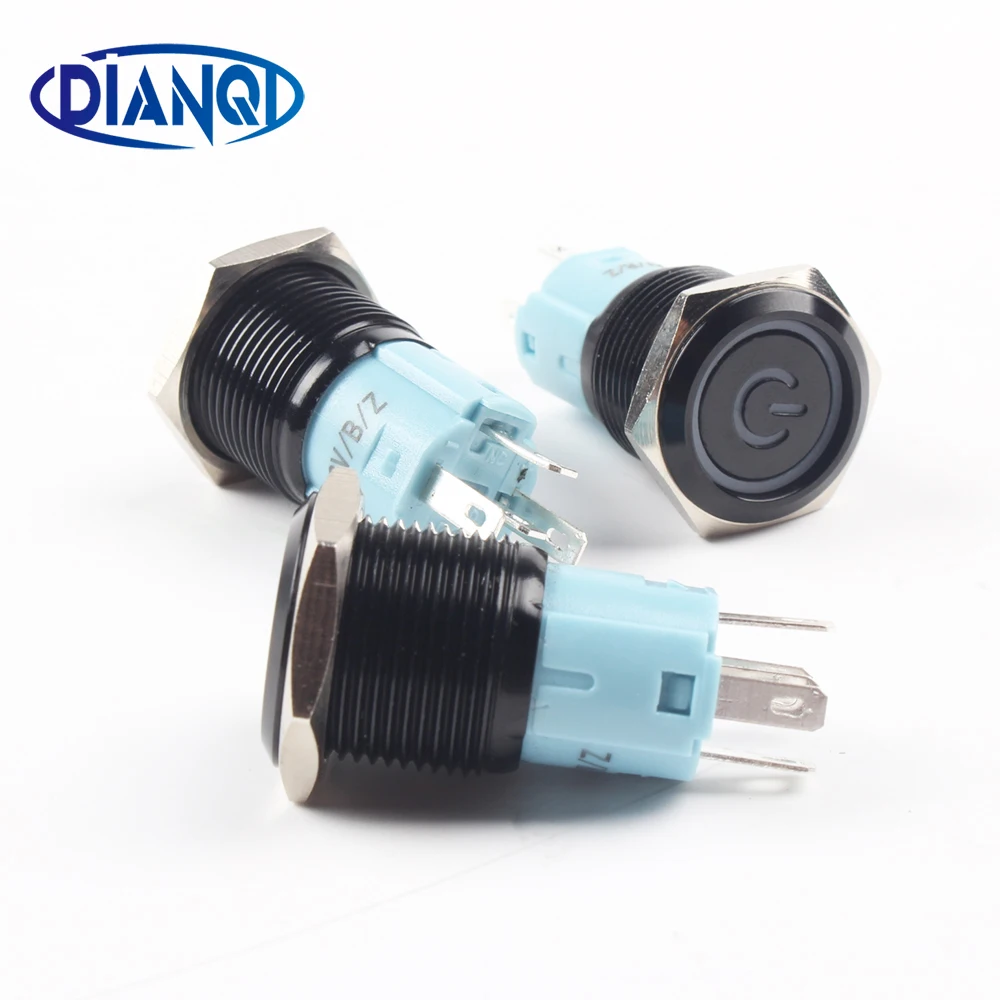 

16mm metal push button switches aluminum oxide black power switch with illuminated LED light lamp Latching locking 16HXDY.S.BK
