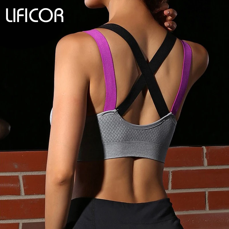 

Womens Fitness Yoga Sports Bra Gym Running Padded Tank Top Athletic Vest Underwear Pro Shockproof Strappy Push Up Sport Bra Top
