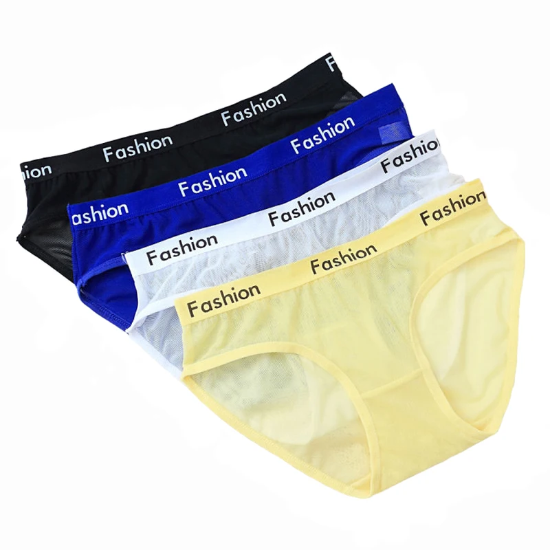 

4pcs/lot Sexy Panties g-string Transparent Thongs English letter fashion breathable mesh ladies underwear women Seamless Briefs