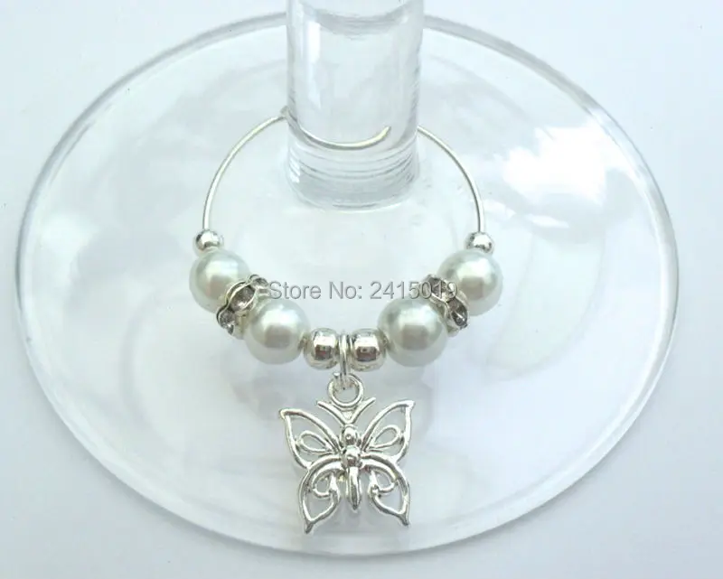 20 X SILVER PLATED BUTTERFLY WINE GLASS CHARMS IDEAL FOR WEDDING PARTY BIRTHDAY-2