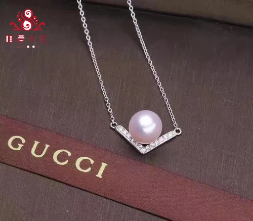 

WEICOLOR Nice Design! 10-11mm Half Round Natural Cultured Freshwater Pearl Pendant on Silver Chain.16/18 inches