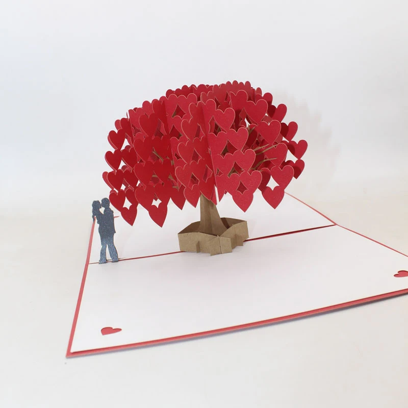  3D Handmade Red Heart Tree Lover Paper Invitation Greeting Cards PostCard Wedding Valentine's Day A - 33061551746