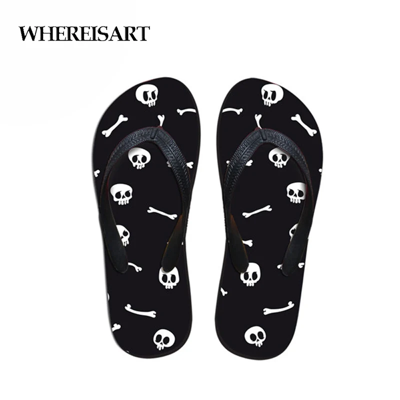 

WHEREISART Women Flip Flops Fashion Slides Summer Slippers Girls Cute Skull Home Beach Shoes Ladies Flat Sandals Shoes Woman