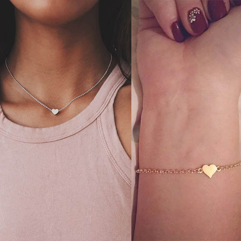 

Tiny Heart Necklace Pendant for Women Gold Love Heart Short Chain Romantic Necklace Lady Girl Bijoux Gifts Fashion Jewelry