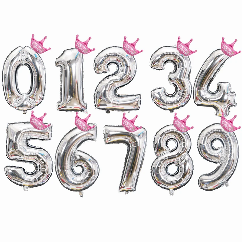 2 шт./лот 32 дюймов номер фольги Воздушные шары цифра воздушный шар Дети День рождения Дикие один украшения рисунок 30 Ans Decoracao Coroa - Цвет: silver pink crown