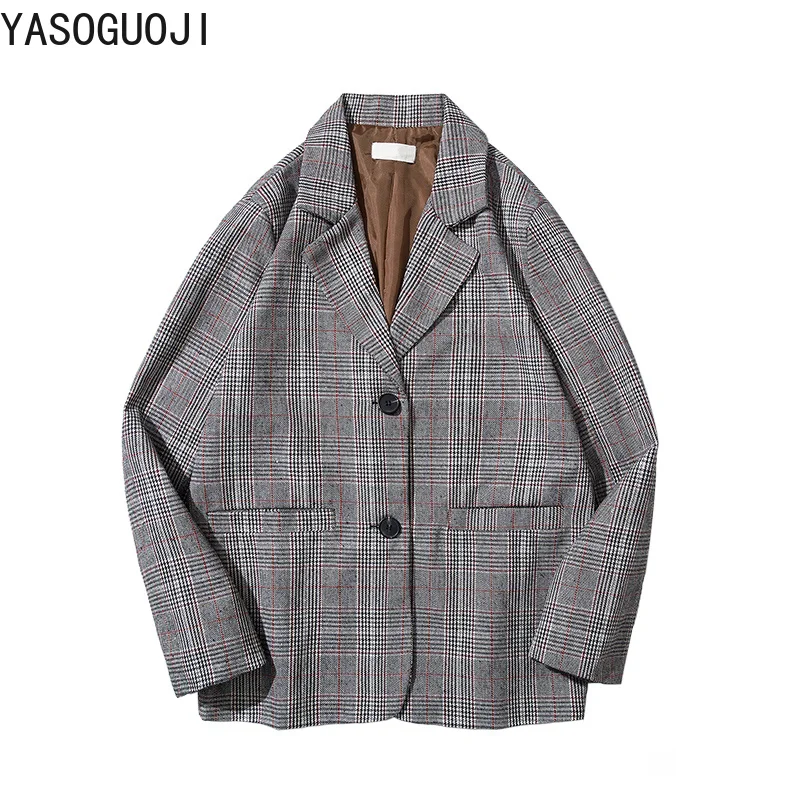 YASUGUOJI новые весенние мужские блейзеры, повседневный пиджак размера плюс, модный двубортный клетчатый приталенный пиджак L036
