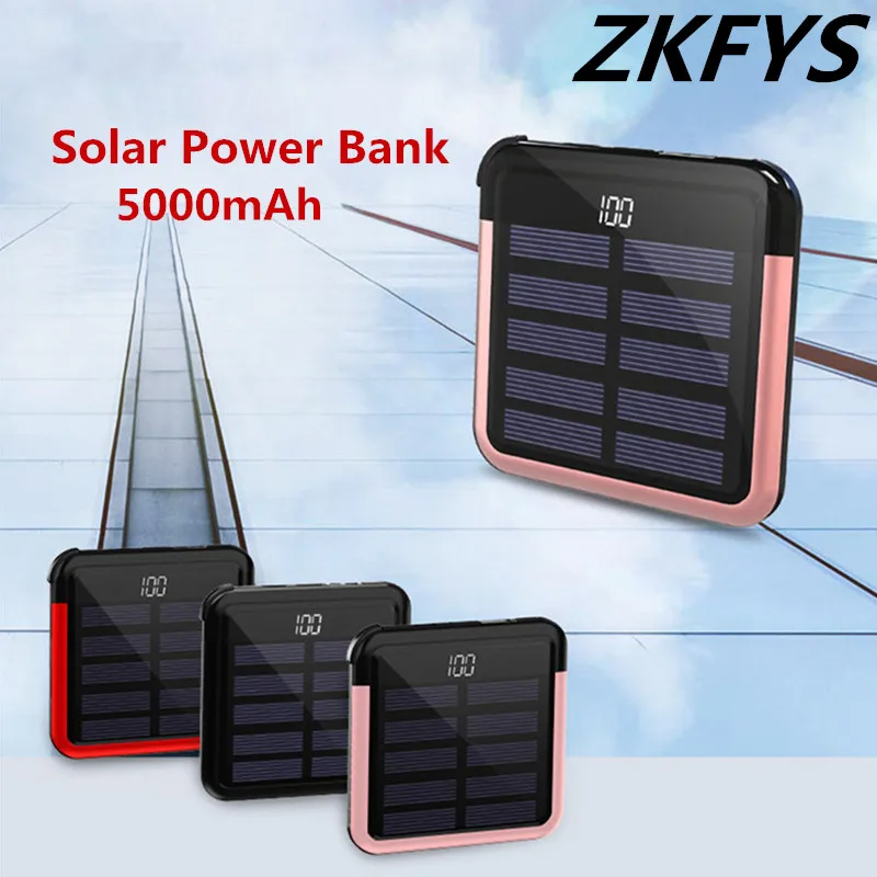 

Solar Mini Power Bank 2.0A Portable Mini Power External Battery with Cable 5000mAh High Quality Quick Charge Solar Powerbank