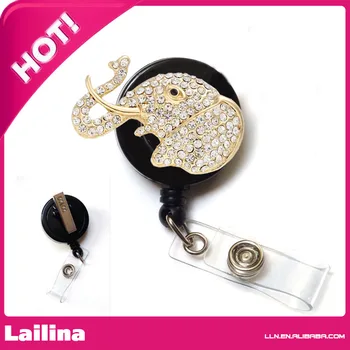 

Gold Plated Elephant Head Rhinestone Retractable Badge Reel/ ID Badge Holder