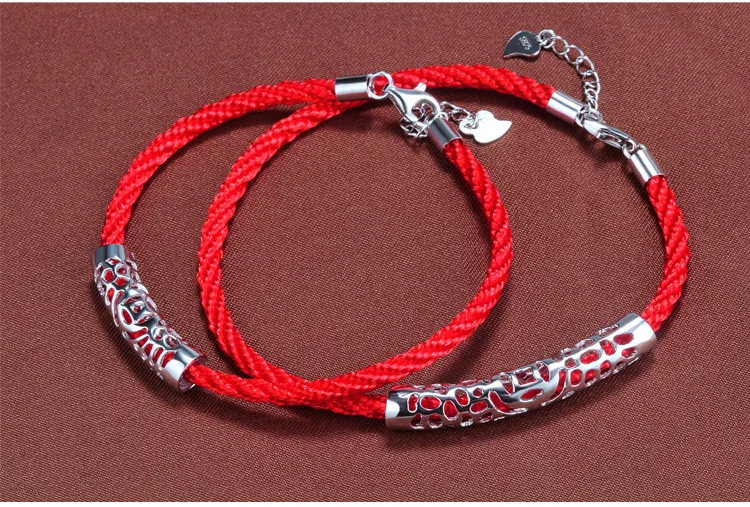 Настоящее серебро 925 пробы Шарм Браслет красная веревка цепи браслеты для влюбленных Новая мода
