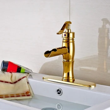 

Golden Finished Deck Mounted Bathroom Sink Faucet Single Handle/Hole Mixer Tap