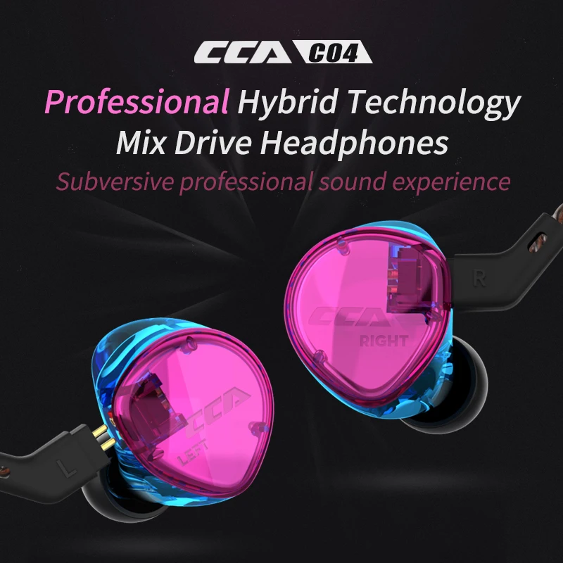 New CCA C04 1DD+1BA Armature Dual Driver Earphone Detachable In Ear Audio Monitors Noise Isolating HiFi Music Sports Earbuds
