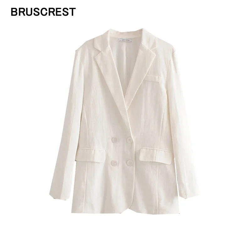 

Fall 2019 vintage chic white blazer women jacket feminino pockets double breasted office lady blazer mujer casual outerwear top