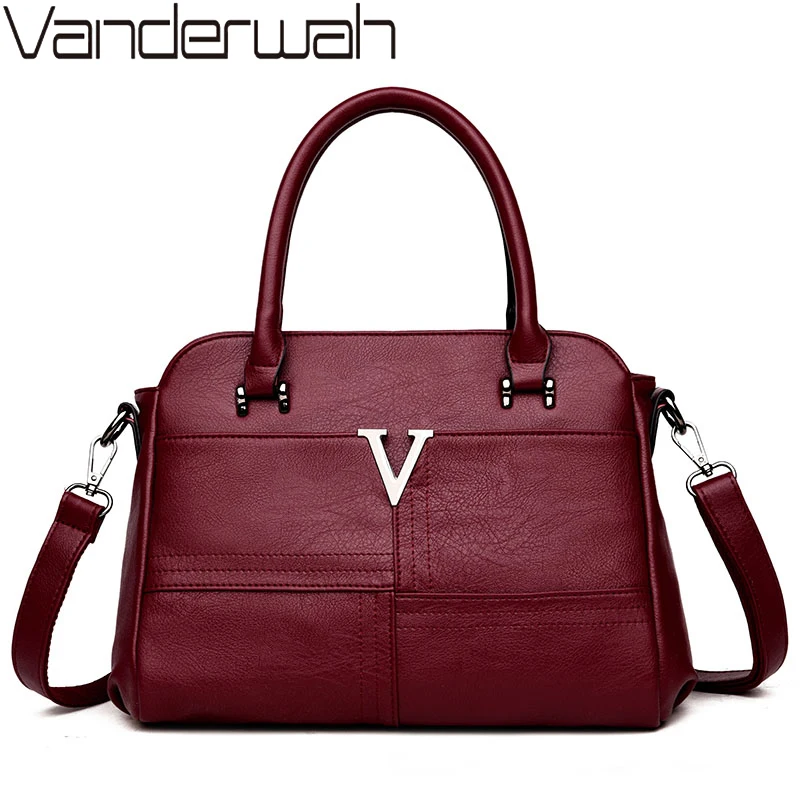 

VANDERWAH Top-handle bags Leather luxury handbags women bags designer female Embroidery casual shoulder bag Tote for girls SAC