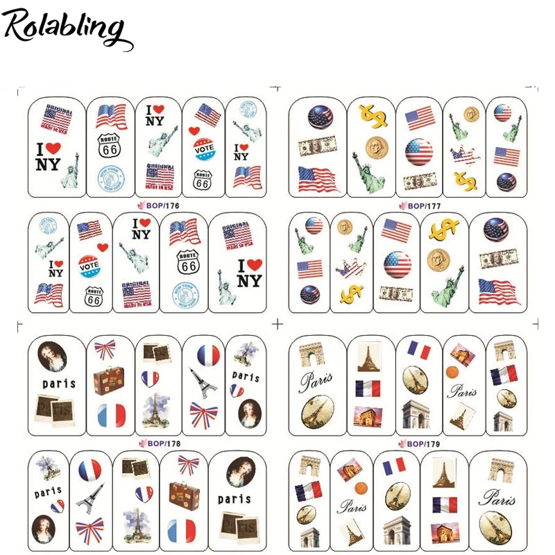 

Different Countries Flag And Famous Buildings Water Slide Nail Decals Nail Stickers Set Painting Paper For Beauty Women
