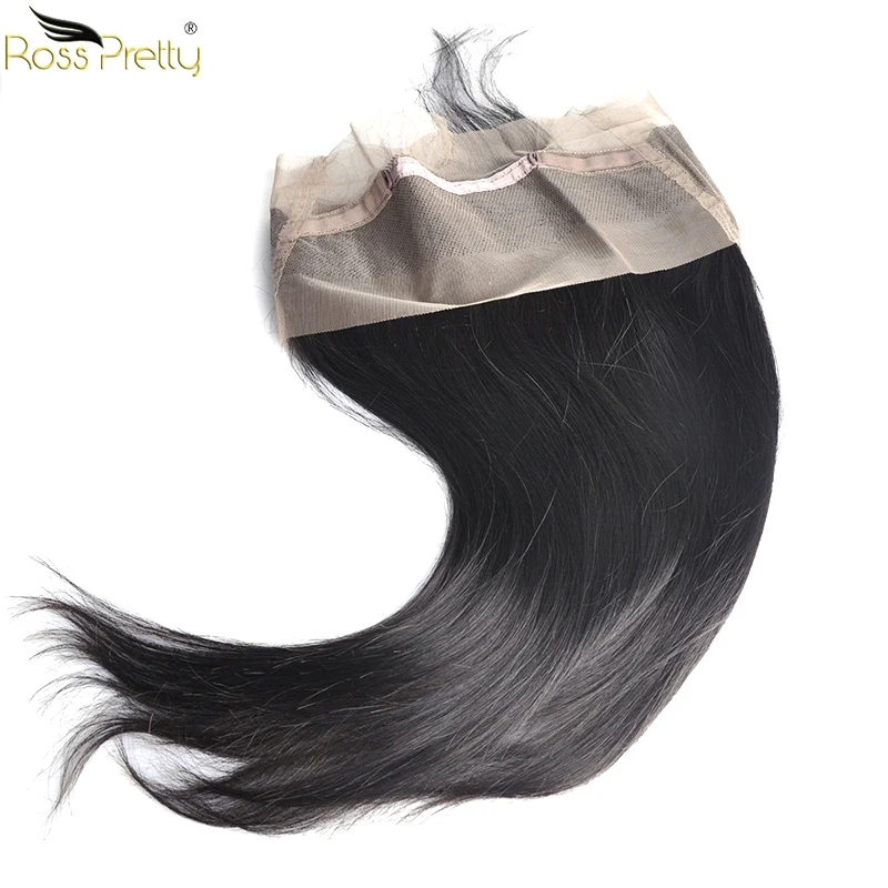 

Ross Pretty Remy Pre Plucked 360 Lace Frontal Straight Brazilian Human Hair Natural color 1b Lace Front Closure with Baby Hair