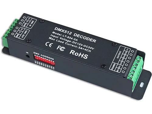 

LT-854-5A;DMX-PWM constant voltage decoder;DC12-24V input;5A*4CH output