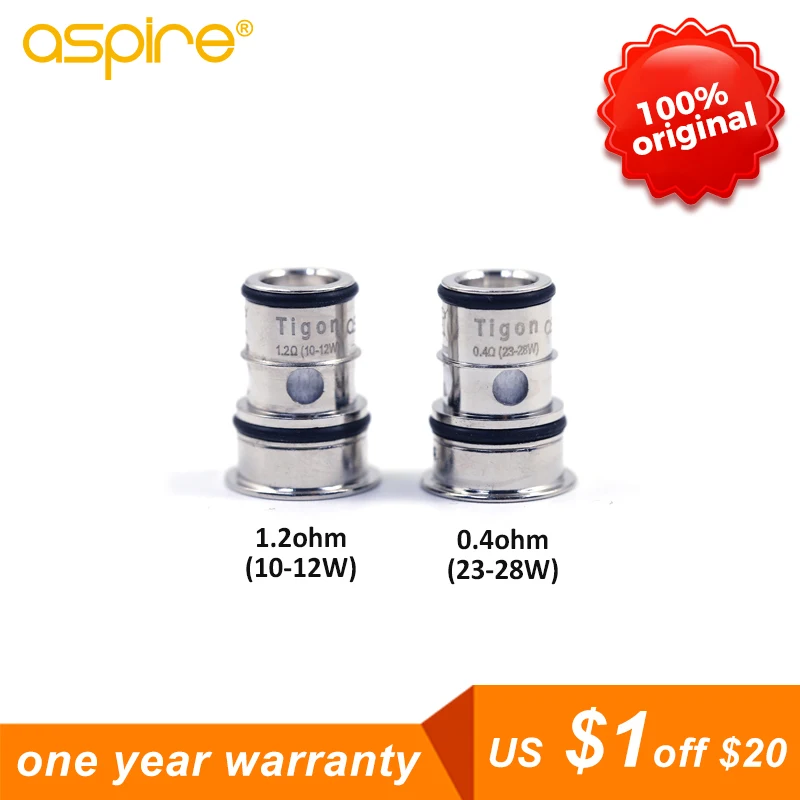 

Aspire Tigon Replacement Head vape Coil 1.2/0.4ohm Atomizer Core Fit Aspire Tigon electronic cigarettes Vaper Kit 5pcs/pack