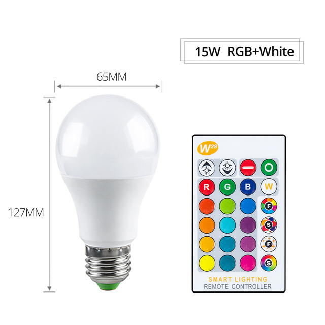 E27 LED Bulb With Remote Control 5W 10W 15W RGB RGBW RGBWW Color Change 85-265V Smart Lighting Memory Function Led Lamp