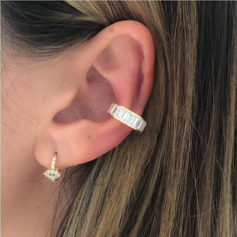 

1PC Romantic Fashion Cuff Earring Women BAGUETTE EAR CUFF 925 sterling silver minimal gold silver earring jewelry