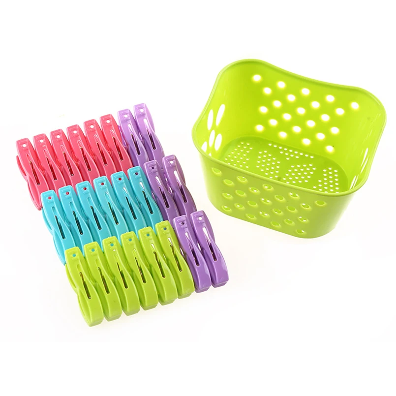 Cor Aleatória 24 JILIDA pçs/lote Com uma Cesta Conjunto Clips Saco De Roupas de Plástico Peg