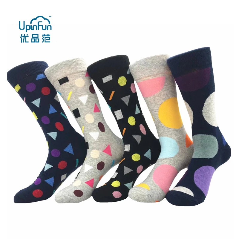 

5 Pairs/Lot Fashion Europe America Large Size 39 - 46 Men's Cotton Happy Socks Colorful Bumping Geometric Dot Street Stockings