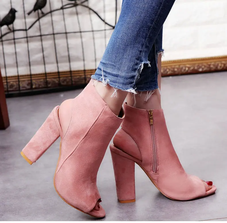 Women's Boots' Women Square Heel Ankle Boots For Women Open Peep Toe Large Size 43 Ladies Ankle Boots Spring Fashion Boot Summer (6)