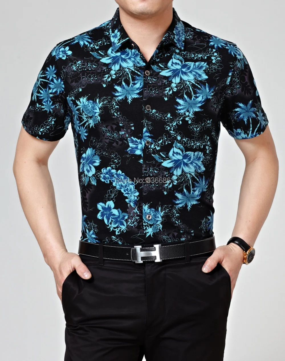 Высококачественные летние мужские гавайская рубашка модные с цветочным принтом мужские с коротким рукавом хлопчатобумажное платье