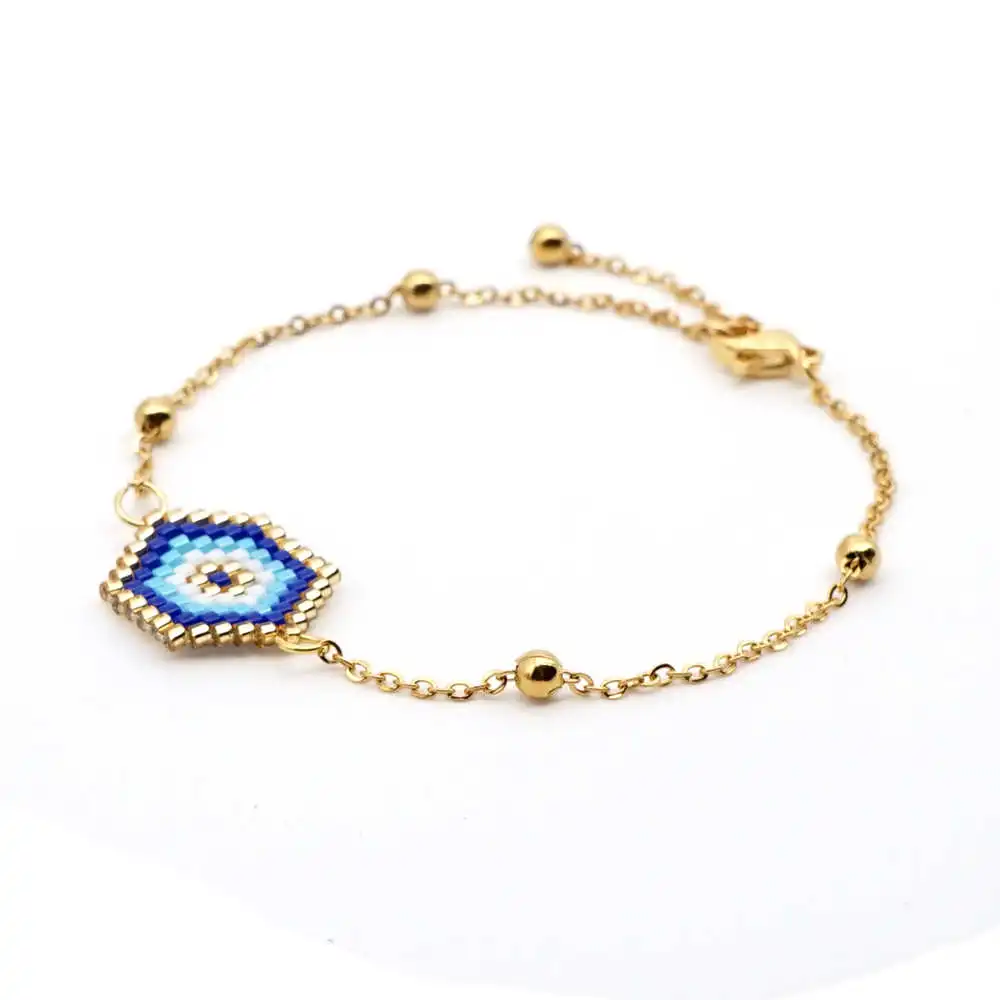 Go2boho MIYUKI браслет турецкий синий сглаза браслет для женщин из нержавеющей стали ювелирные изделия ручной работы - Окраска металла: MI-B190087  MIYUKI