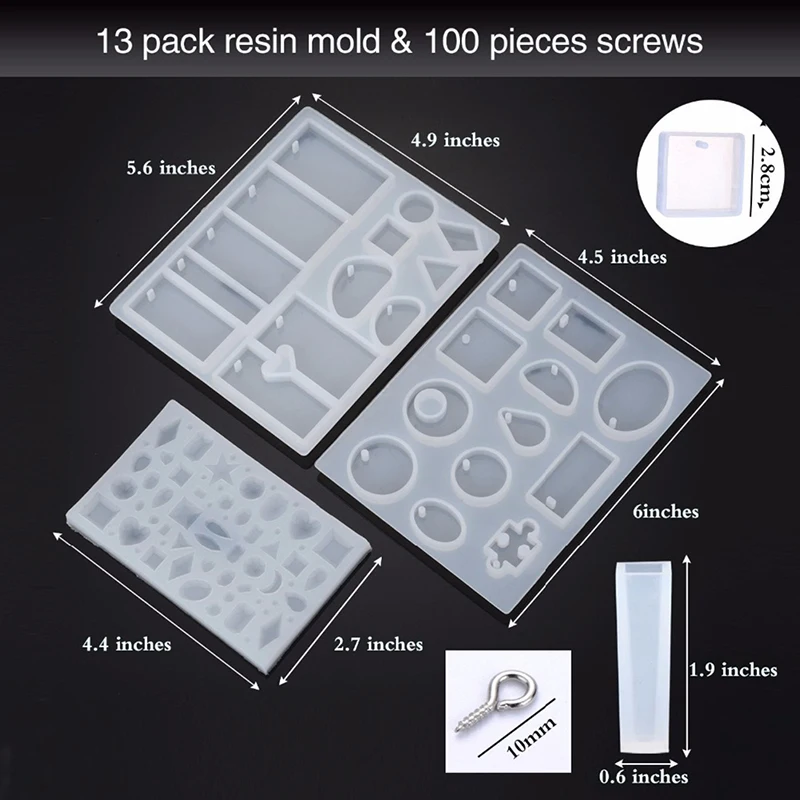 

113Pcs/Set Transparent Rectangle Silicone Beads 6 Hanging Holes Mould Square Ball DIY Epoxy Jewelry Mold Resin Molds For Jewelry