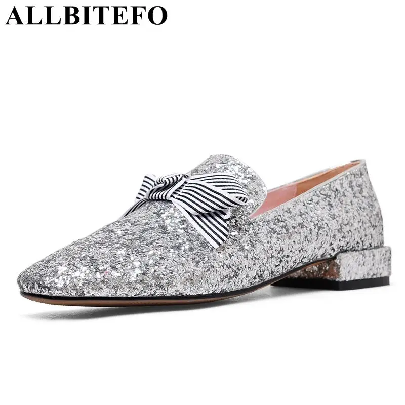 

ALLBITEFO fashion brand Sequins square toe thick heel women pumps spring women high-heeled shoes party women shoes girls shoes