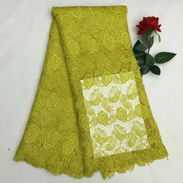 

5yards/pc Popular lemon green African cord lace with flower and leaf pattern water soluble lace fabric for party dress XW4-5