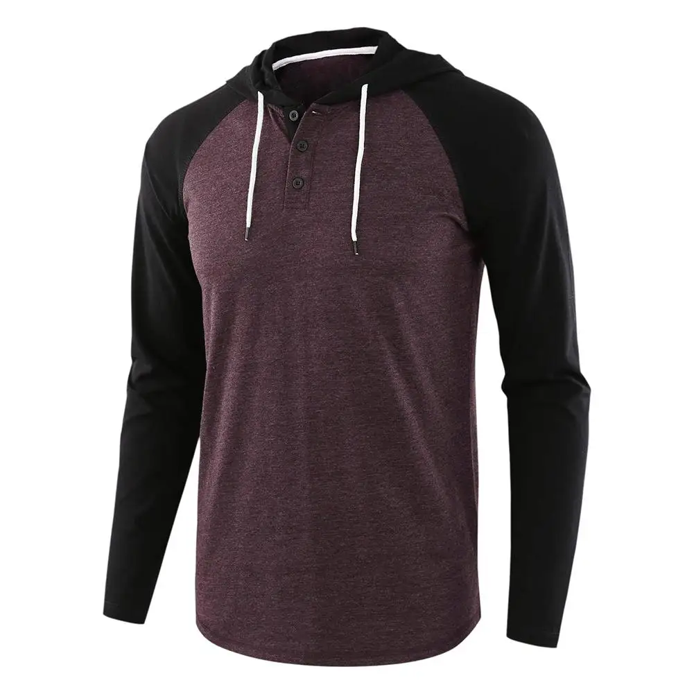 

Spring Summer Fashion Men Casual Loose T Shirts Tops Raglan Long Sleeve Hoodies Drawstring Hooded Henley Cotton T-Shirt For Male