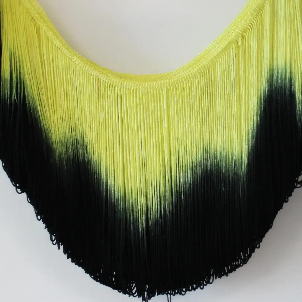 Латинская бахрома с кисточками Dip Dye Ombre Chainette Fringes 3 Yds Dance Macrame Tutu Trimming вискозное шитье кружевная отделка Samba 25-30 см - Цвет: LemonYellow Black