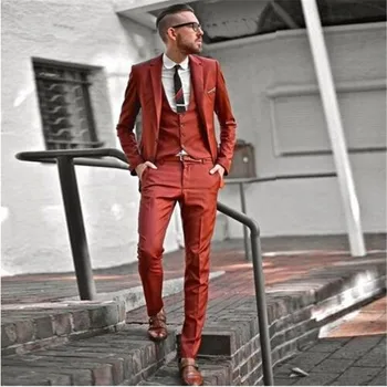 

2018 Orange Groom Prom Suits 3 Pieces(Jacket+Pants+Vest+Tie) Custom Blazer Terno Masculino Latest Coat Pant Designs Men Suit