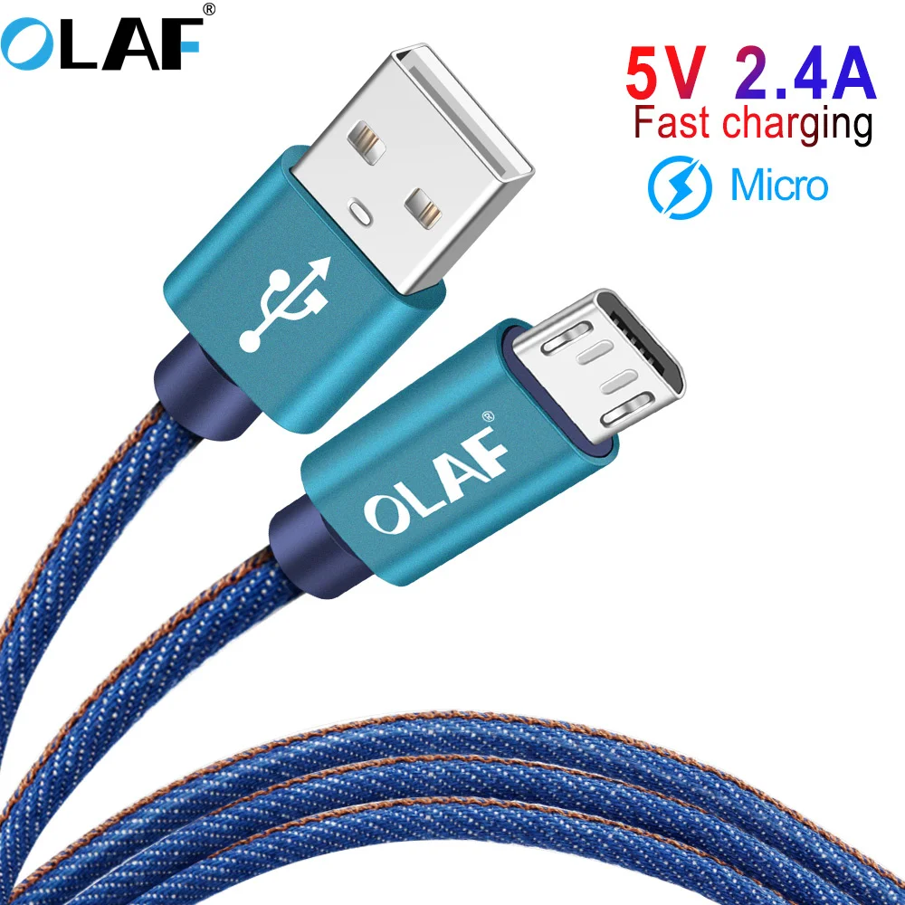 OLAF 2 м джинсовый Micro USB зарядный кабель для Xiaomi 2.4A быстрое зарядное устройство Samsung