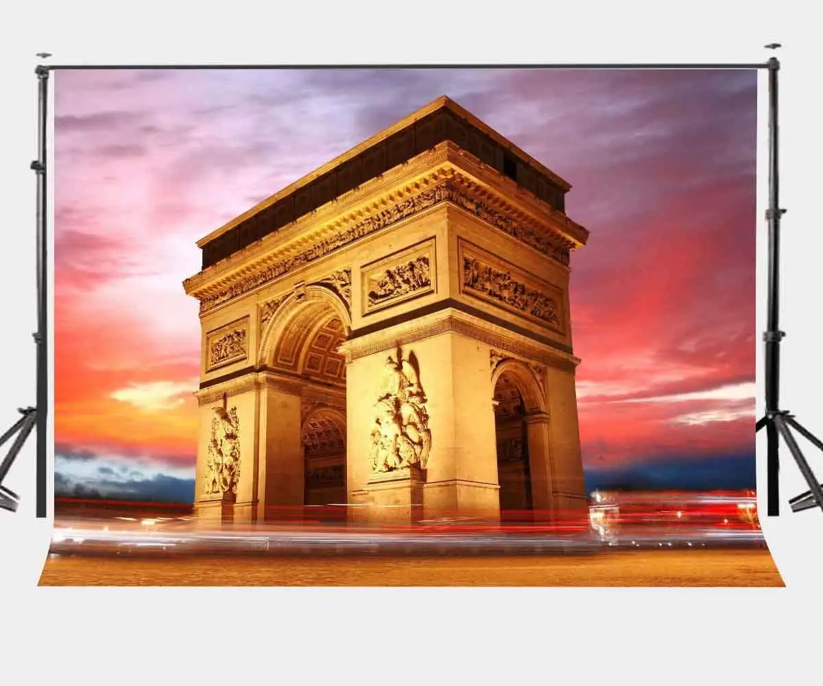 

7x5ft Dusk View Backdrop Paris Arc de Triomphe Photography for Photo Shoot Background Studio Props