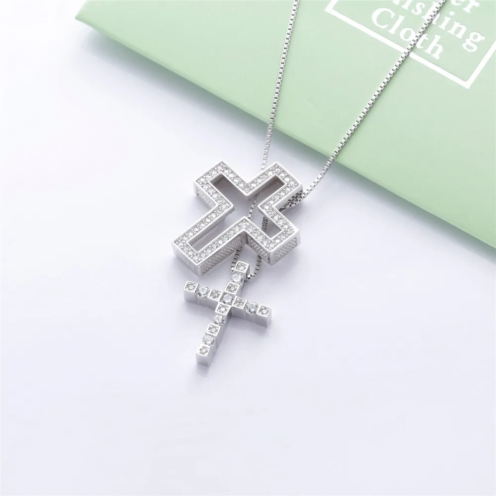 Moonmory подлинное 925 пробы Серебряное Европейское женское роскошное циркониевое двойное ожерелье с крестом для японских мужчин