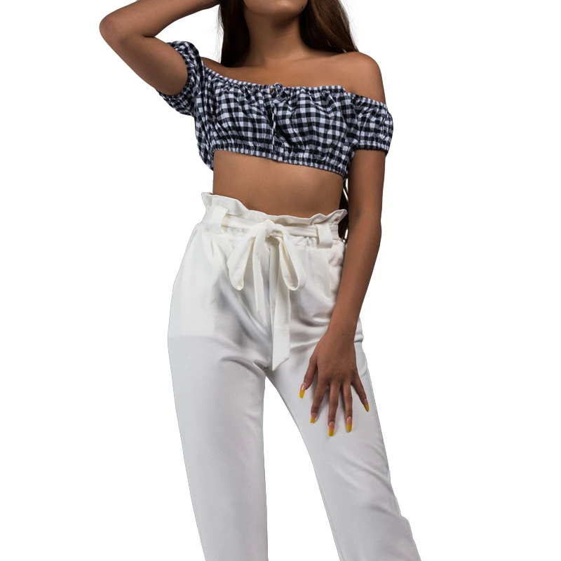 AKIRA Women's Soft Knit High Waist Paperbag Tie Belt Straight Leg Stretch Trouser Pant