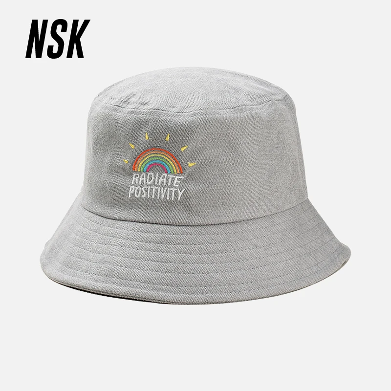 

NSK Bucket Hat For Men Women Cartoon Letter Embroidery Cap Casual Hat Couple Foldable Hat Fashion Layer Fabric Sunscreen Hat