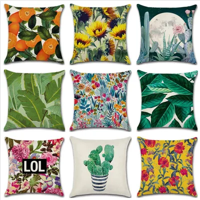 Home Decor Sofa New Tropical Plant Series 2 Green Plant Sunflower Banana Leaf Pillow Dropship 0808