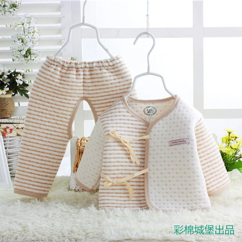 2019 Organic Baby Boy Girl Clothes 100% Cotton Striped Crotch Opening Clothing Set Soft Warm Pajamas Outfits for Spring Autumn 2019 Organic Baby Boy Girl Clothes 100% Cotton Striped Crotch Opening Clothing Set Soft Warm Pajamas Outfits for Spring Autumn
