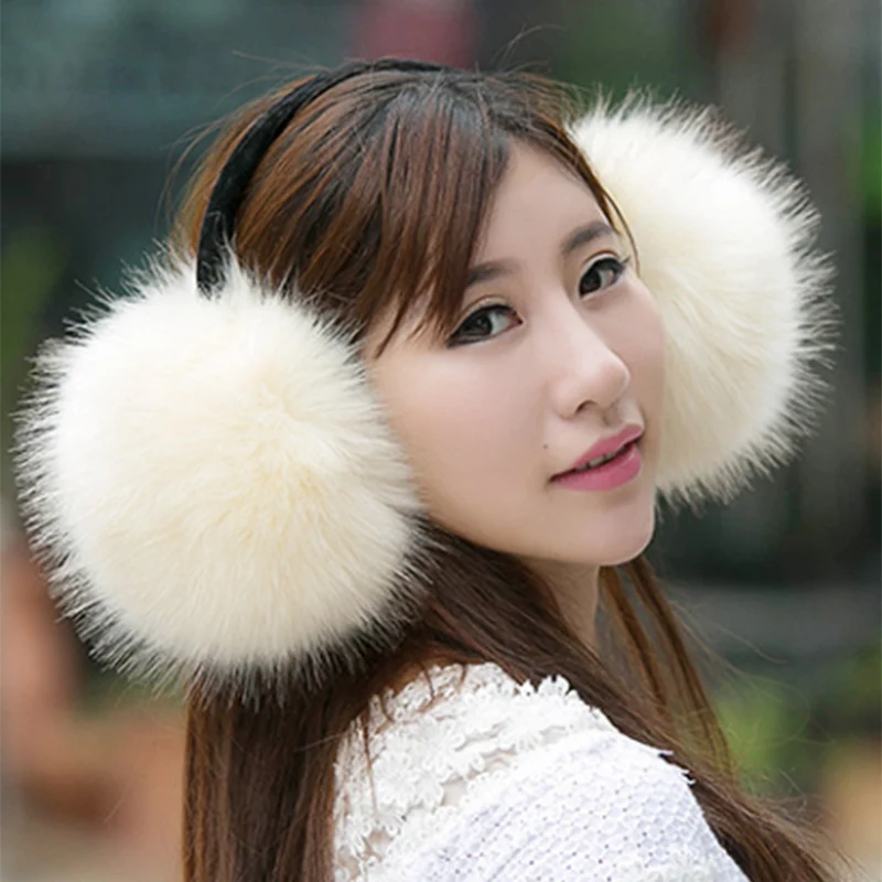 big Fur Earmuff for winter warm Cute Plush Women female fluffy Ear