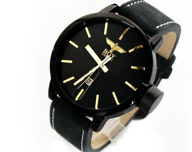 Authentic Boy London Brand Watch for Men Round Leather Band 901 black
